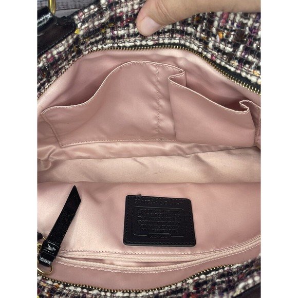 Coach Galaxy Tweed Tote Bag Shoulder Purse H1221-F20025 Black Pink & Tan - Picture 13 of 15